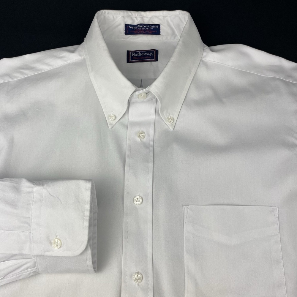 Hathaway Dress Shirt Mens 17-36 White Button Down Long Sleeves